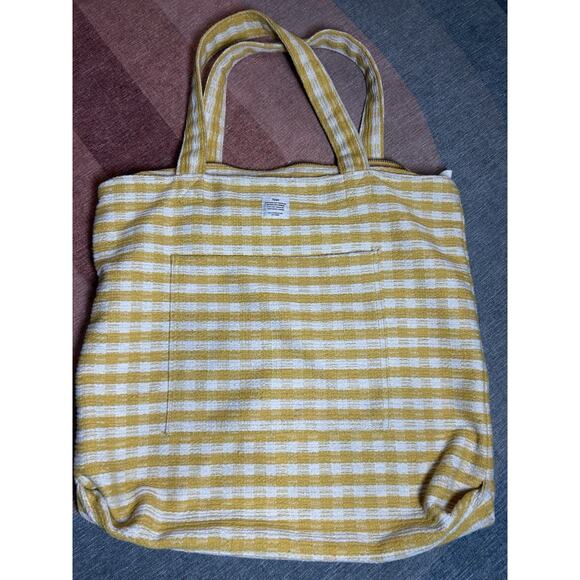 Typo Yellow Checkered Oversized Canvas Tote Bag w/ Zipper Large Shoulder Bag - Picture 1 of 6